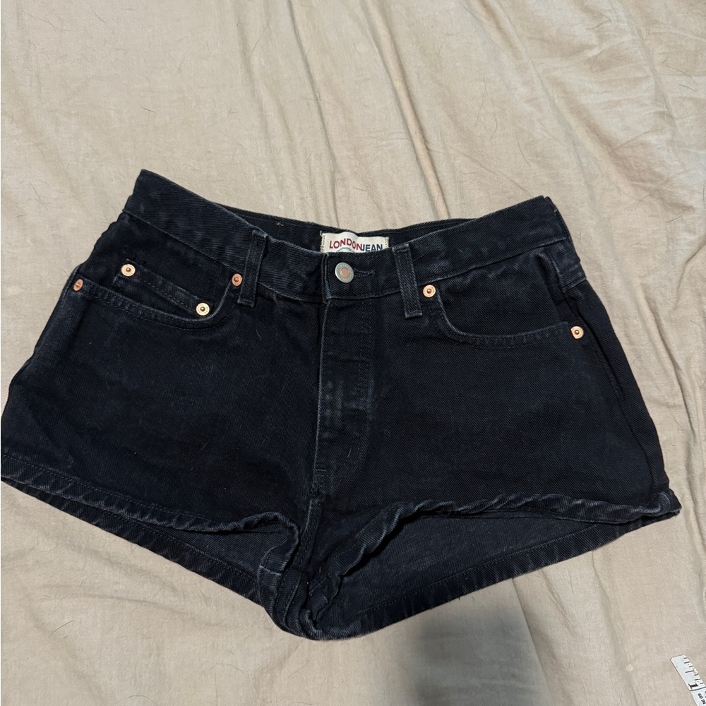 LONDONJEAN Black Micro Jean Shorts High-Waisted Cut-Off